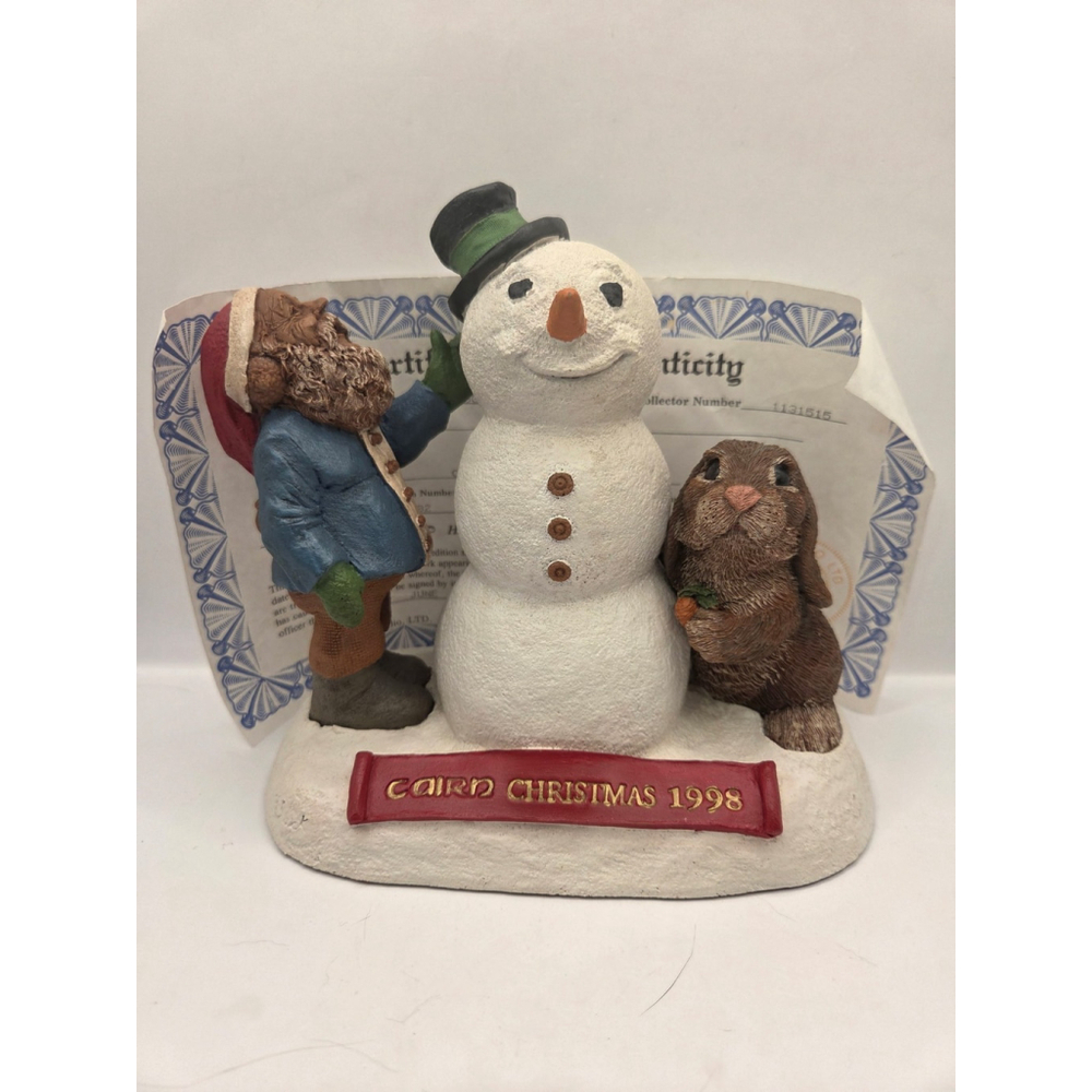Vintage Tom Clark & Wolfe "Cairn Christmas 1998 Figurine Snowman Rabbit With COA